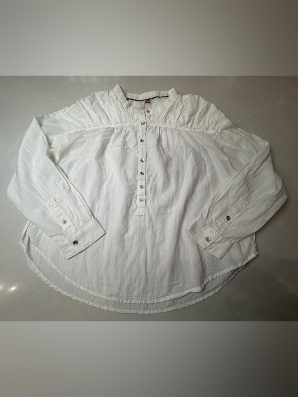 Pilcro Anthropology Henley White 1/2 Button Cottagecore Crop Blouse, M